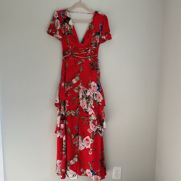 AFRM Micah Corset Tiered Maxi Floral Dress with Slit Flutter Sleeves Size XS - Picture 3 of 14